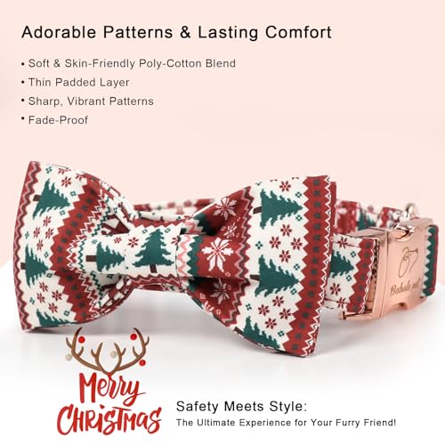 Christmas Dog Collar with Bow Tie - Fair Isle Style Christmas Puppy Collar, Adjustable Metal Buckle Winter Bowtie Dog Collars for Small Medium Large Dogs XS - color: B-Fair Isle Style, size: XS