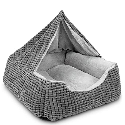 GASUR Dog Beds for Small Dogs with Cover Cave, Cat Beds for Indoor Cats, Rectangle Hooded Dog Puppy Bed with Blanket, Cozy Anti-Anxiety, Anti-Slip Bottom and Machine Washable (20", Grey) - size: S (20"x 19"x 6")