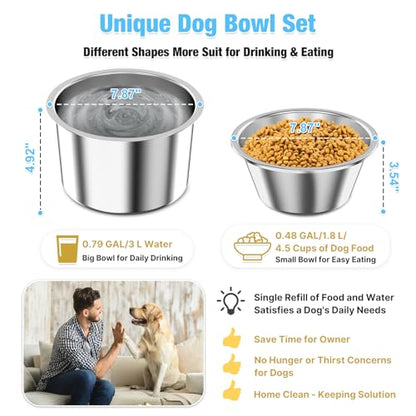 Spill Proof Tilted Elevated Dog Bowls for Large Breed, 15“ Tall Raised Dog Bowl with Stand, Stainless Steel Dog Food Bowl & Water Bowl Set for Indoor & Outdoor Use, Easy Clean Large Dog Bowl Dog Dish