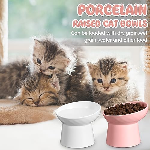 Tanlade 4 Pcs Ceramic Raised Cat Bowls, Elevated Tilted Cat Bowl for Food Water, Stress Free, Backflow Prevention, Dishwasher Microwave Safe, Feeder Dish for Indoor Kitten, Small Dogs(White and Pink) - color: White and Pink