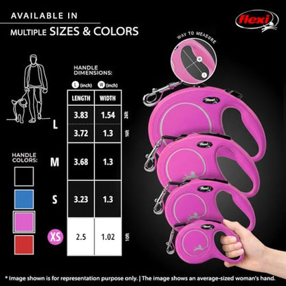 FLEXI® Classic XS Tape Retractable Dog Leash (Pink)-10 ft for Extra Small, Tiny Dogs up to 26 lbs| Ultra Compact Pocket-Size, 3-Finger Grip, German Quality| Tangle-Free, One-Hand Brake, Pause & Lock - color: Pink, size: X-Small - 10 Feet (Tape)