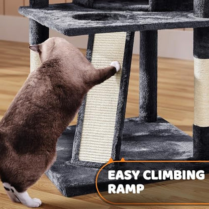 Yaheetech 68.5in Cat Tree for Large Cats, Multi-Level Cat Tower with 3 Wide Perches, Large Condo, Stable Pet Play House w/Sisal-Covered Scratching Posts & Board, Black - color: Black, size: 68.5in