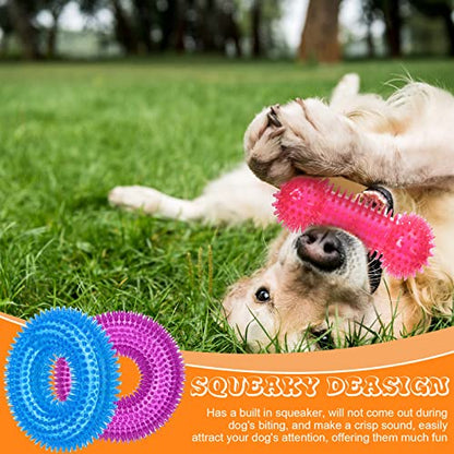 Yexiya 16 Pcs Dog Squeaky Toys Bulk Set Spiky Dogs Donut Bone Teething Toys Squeaky Balls TPR Rubber Toss Fetch for Puppy Small Medium Puppy Aggressive Chewers Training Fetching