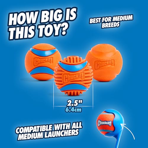 Chuckit! Dog Balls - Interactive Dog Toys, High-Bounce Fetch Ball, Ultra and Rugged Balls, Durable - Size Medium, 2.5-inch Diameter, Set of 3 - size: Medium (2.5"), style: Fetch Pack 2