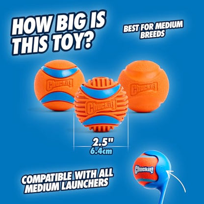 Chuckit! Dog Balls - Interactive Dog Toys, High-Bounce Fetch Ball, Ultra and Rugged Balls, Durable - Size Medium, 2.5-inch Diameter, Set of 3 - size: Medium (2.5"), style: Fetch Pack 2