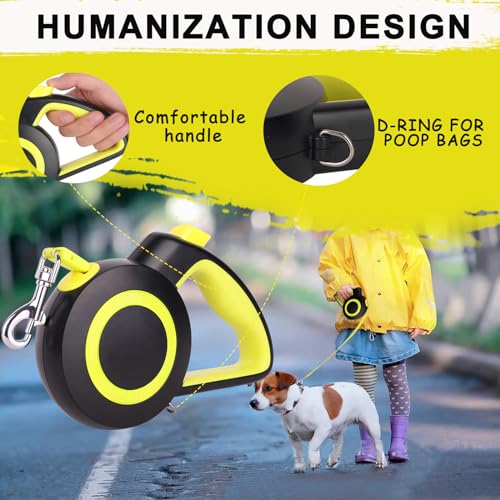 enrgticdg Retractable Dog Leash,Night Reflection,Light Weight Leash for Small to Medium Dogs/Cats,Stainless Steel Spring,Strong Nylon Tape, One-Handed Brake (Black-Yellow) - color: Black-Yellow