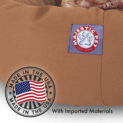 Majestic Pet 40 Inch Bagel Calming Dog Bed Washable – Cozy Soft Round Pet Bed with Spine Support for Dogs to Rest their Head - Fluffy Donut Puppy Bed 40x29x9 (Inch) - Large – Khaki - color: Khaki