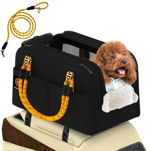 PAWZIDEA Center Console Dog Car Seat, Enclosed Small Dog Armrest Booster Carseat, Secure Straps &Anti Slip, Portable TSA Approved Puppy Pet Carrier Soft-Sided, Removable Pillow Storage Pocket, up 12lb - color: Black Warrior