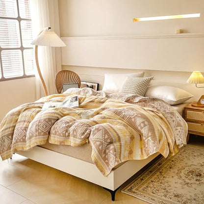 MEJU Muslin All Season Blanket for Bed Sofa Couch, 100% Combed Cotton 3 Layer Soft Warm Quick Dry Throw Blanket Bed Coverlet Sheet (Boho Yellow, Twin 60 in x 80 in) - color: Boho Yellow, size: Twin 60 in x 80 in