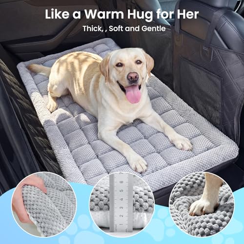 Dog Bed Mat for Car Backseat [Extra-Thick & Chew-Resistant], Road Trip Bed to Fully Protect Dog's Safety, Fits Trucks/SUVs Back Seat Cover Extenders, Grey, 54x24x1.8 inch