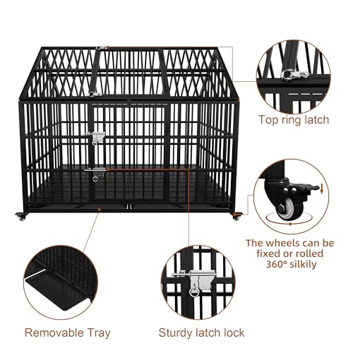 54 Heavy Duty Dog Crate with Mat, Escape Proof Dog Kennel Indoor, High Anxiety Dog Cage with Double Door, Extra Large Crate for Large Dogs with Removable Tray - size: 54''