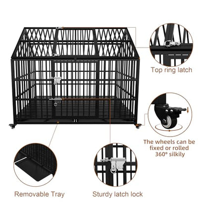 54 Heavy Duty Dog Crate with Mat, Escape Proof Dog Kennel Indoor, High Anxiety Dog Cage with Double Door, Extra Large Crate for Large Dogs with Removable Tray - size: 54''
