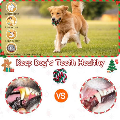 Aitmexcn Dog Rope Toys Set, 7 Pack Cotton Dog Toys for Large Dogs and Medium Small, Cute Interactive Squeaky Toy, Chewing Puppy Gaming Toy for Teeth Cleaning - style: Exclusive Dog Toys Pack- 7 Pack( Xmas-themed）