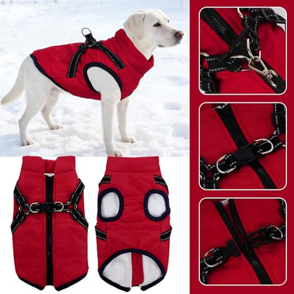 Dog Winter Coat with Harness Winter Jacket for Small Dogs Reflective Cold Weather Coats Warm Pet Vest Waterproof Snowsuit (Red, Medium) - color: Red, size: Medium