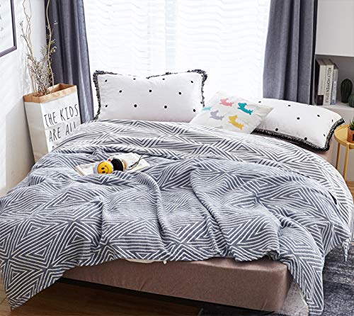 MEJU Blue Checks Stripes Triange Muslin Lightweight Summer Blanket for Bed Sofa Couch 100% Combed Cotton 3 Layer Soft Warm Bedspread Throw Blanket Bed Coverlet Sheet Twin 60 in X 80 in - color: Check2 Blue, size: Twin 60 in x 80 in
