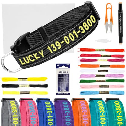 DIY Personalized Embroidered Dog Collar - Custom Hand-Stitched Name & Number, Reflective Adjustable Pet Collar for Small/Medium/Large Dogs & Cats, Durable Nylon with Steel D-Ring (Black, Medium) - color: Black, size: Medium