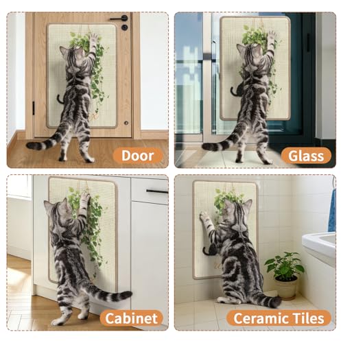 Sisal Cat Scratcher Mat Cat Wall Scratcher for Indoor Scratch Pad Wall Mounted Scratching Post to Protect Couch Carpet Furniture 23.6"x15.7" (Green Plant Cat) - color: Green Plant Cat
