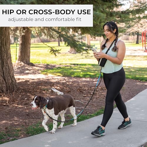 Squirrel Products Hands Free Dog Leash with Hip Belt/Crossbody Strap, Zipper Pouch, and Shock Absorbing Bungee for Walking or Jogging with pet (Black, Blue) - color: Black and Blue