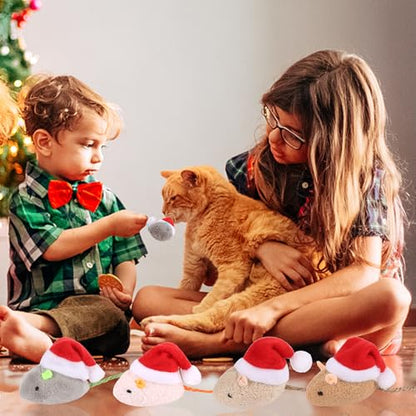 FOIMAS 6pcs Christmas Catnip Toys,Xmas Cat Toys Plush Mouse Interactive Chew Bite Toys for Cat Kitten Indoor - color: red xmas