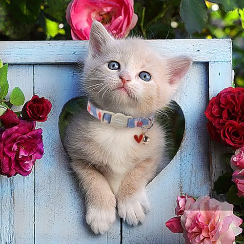 Unique style paws 2 Pack Valentine's Kitten Collar Breakaway with Bell&Pendant, Adjustable Safety Red Lip Rainbow Cat Cotton Collar for Girl Boy Cat and Small Pet - color: painting blue pink love