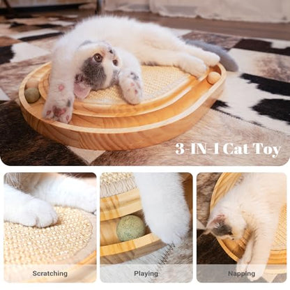 CHEERHOME PETS Cat Scratcher, Sisal Scratching Pad for Indoor Wooden Interactive Cat Puzzle Toy with Ball for Kitten Mental Stimulation Self Play Home Enrichment and Physical Exercise