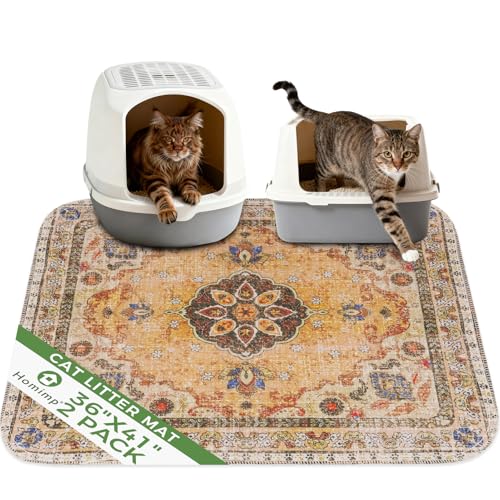 Cat Litter Mat, Litter Trapping Mat 2 Pack, Contains Mess from Box, Protects Floors,Urine Waterproof,Non-slip,Less Waste Cat Litter Box Mat,Soft on Kitty’s Paws,Washable,Absorbent,Khaki 36"X41" - color: Khaki, size: 36"x41"(Pack of 2)