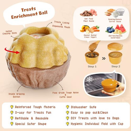 Dog Frozen Treats Toy, Cognitive Dogs Brain Stimulation Puzzle Toys for Aggressive Chewers, Interactive Dispensing Toy Enrichment Keep Them Busy No-Boredom, Tough Nylon&Coffe Wood Fillable Dog Feeder - color: Coffe Wood