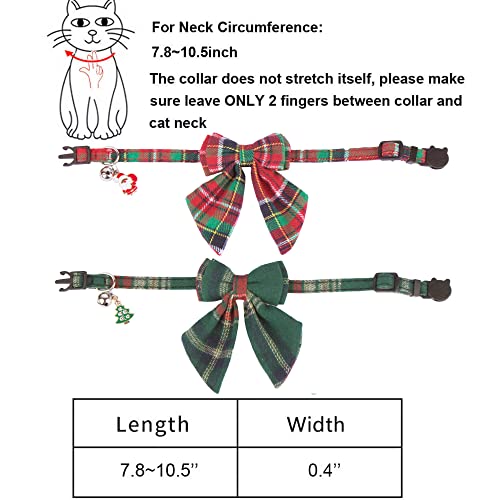 ADOGGYGO Christmas Cat Collars Breakaway with Removable Bow Tie, 2 Pack Red Green Plaid Christmas Collar for Cats Kittens - color: Christmas-2