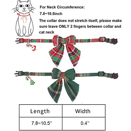 ADOGGYGO Christmas Cat Collars Breakaway with Removable Bow Tie, 2 Pack Red Green Plaid Christmas Collar for Cats Kittens - color: Christmas-2