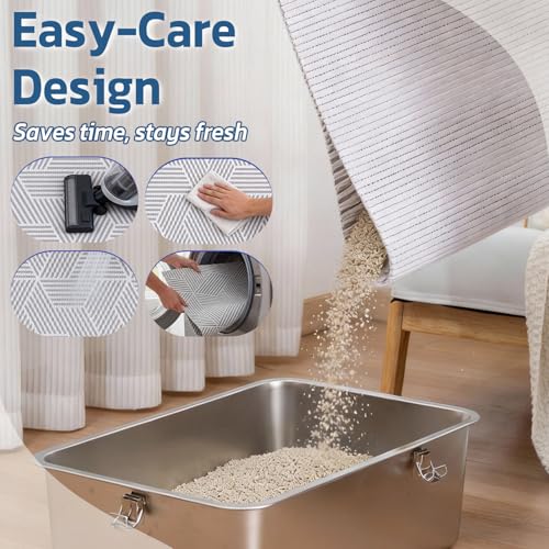 Extra Large Cat Litter Mat, 40x25 Inch Trimable & Soft Foam Pad, Leak-Proof & Non-Slip Bottom, Machine Washable, Scatter Control for Litter Box Area (Beige Geo)
