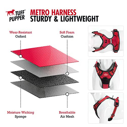 Tuff Pupper No Pull Easy Walk Dog Harness | Heavy Duty Pet Vest | Front & Back Leash Clips | Strong Safety Handle | Reflective Anti Pull Vest | Comfortable Padded Escape Proof Harness (Large, Red) - color: March Red, size: Large (Neck: 18-26" , Chest: 21-