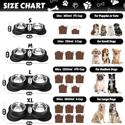 Dog Food Bowls Stainless Steel Dog Bowls with No Spill Non-Skid Silicone Mat, Dog Food and Water Bowl Set, Dog Dishes for Small Medium Large Sized Dogs Pet Food Feeding Bowls, 4 Cup, Black - color: Black, size: 4¾ Cup/38 oz each
