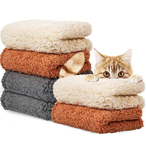 Newwiee 6 Pcs Blankets for Dogs Cats, Soft Warm Fluffy Fleece Pet Calming Blanket, Washable Flannel Throw for Small Medium Pet, Gray/Beige/Khaki(31 x 24 Inch) - size: 31 x 24 Inch
