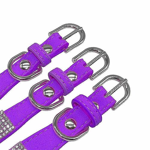Rhinestone Bling Leather Dog Collar and Leash Set, Cute Dazzling Sparkling Soft Velvet Dog Cat Collar Crystal Diamond Puppy Collar (XXS, Purple1) - color: Purple1, size: XXS