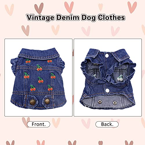 SILD Pet Clothes Dog Jeans Jacket Cool Blue Denim Coat Small Medium Dogs Lapel Vests Classic Puppy Hoodies (L, Cherry) - size: L