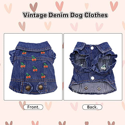 SILD Pet Clothes Dog Jeans Jacket Cool Blue Denim Coat Small Medium Dogs Lapel Vests Classic Puppy Hoodies (XXL, Cherry) - size: XXL