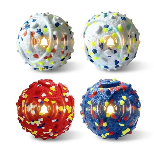 Dog Ball Squeak Toys Indestructible Float On Water Fetch Bouncy Durable Solid Rubber Ball for Puppy Small and Medium Dogs Playing Toys(Bell Ball 4Pcs) - color: Bell ball 4Pcs