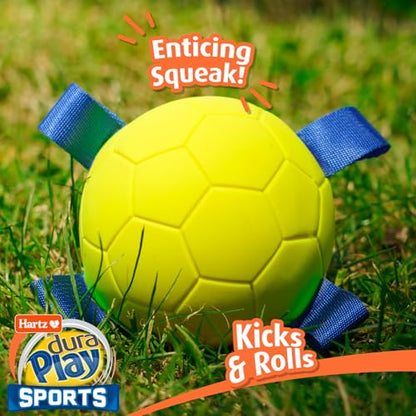 Hartz Dura Play Sports Soccer Dog Toy, Bacon Scented Squeaky Latex Yellow & Blue Toy, 1 Count - size: 1 Count, style: Soccer Ball