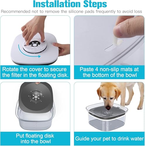 UPSKY 4L Dog Water Bowl 135oz No Spill Dog Bowl Extra Large Capacity Slow Drinking Water Feeder, Splash Proof Pet Water Dispenser Vehicle Carried Travel Water Floating Bowl for Dogs, Cats - color: Gray, size: 4 L