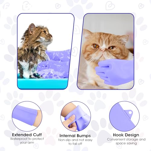 Pet Grooming Gloves with High-Density Teeth, Silicone Five Finger Design for Washing, Massaging Dogs and Cats (Purple) - color: Purple