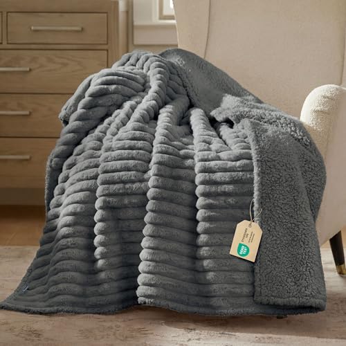 Bedsure ComfyFleece™ Waterproof Dog Blankets for Large Dogs - Soft Pet Cat Blanket Corduroy Fleece for Couch Bed Protector Washable, Cozy Calming Reversible Furniture Protection,50"x60", Warm Grey - color: Warm Grey, size: XL(50x60")-1pc
