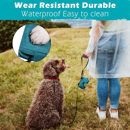 Dog Poop Bag Holder, Portable Pet Waste Bag Dispenser, 2 Pouches for Treats and Walking Accessories, Fit All Leashes, Includes 1 Roll of Dog Poop Bags (Lagoon Blue) - color: Lagoon Blue