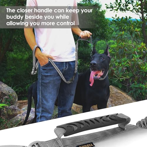 AUBELL Tactical Dog Leash Heavy Duty,4-6ft Reflective Strong No Pull Bungee Leash for Small Dogs with Comfortable Padded Double Handle,Car Seat Belt,360 Degree Rotating Carabiner,Grey - color: S-Grey(4-6FT)