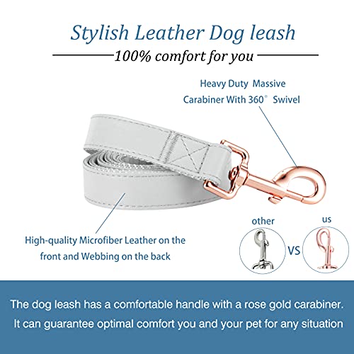 Dog Collar and Leash Set.Soft and Easy to Clean Vegan Leather with Rose Gold Metal Buckle for Small Medium Large Dogs (Grey, XS(8"-12")) - color: Grey, size: XS