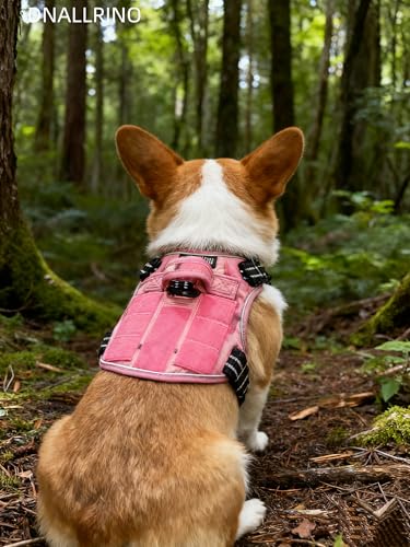 Tactical Dog Harness for Medium & Large Dogs, Camo Pink Adjustable No-Pull Control with Handle, Heavy Duty Reflective Vest - Size M - color: CAMO PINK, size: Medium