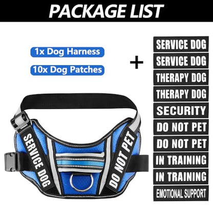 Dog Vest Harness and Patches Set, Animire in Training Service Dog Harness with 10 Dog Patches, Reflective Dog Vest with Handle for Small, Medium, Large, and Extra-Large Dogs - color: Blue, size: LARGE (Chest:26.5-36 Inch)