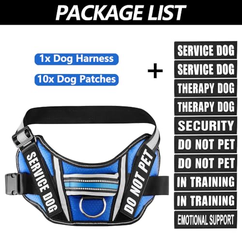 Dog Vest Harness and Patches Set, Animire in Training Service Dog Harness with 10 Dog Patches, Reflective Dog Vest with Handle for Small, Medium, Large, and Extra-Large Dogs - color: Blue, size: MEDIUM (Chest: 21-28 Inch)