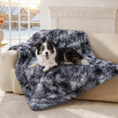 Luciphia Large Waterproof Dog Blanket for Pet Washable Liquid Proof Bed Intimacy Protection Shaggy Plush Calming Long Faux Fur Couch Cover Calming Cat Throw Blankets, Tie-dye Grey, 50" x 60" - color: Tie-dye Grey, size: 50"x60"