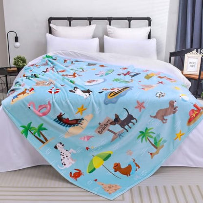 Tupmnbry Dog Throw Blanket Cute Puppy Beach Printed Blanket Super Soft Flannel Fleece Blankets Lightweight Fluffy Plush Bed Blankets for Bedding Sofa and Travel 60"X80" - color: Surfing Dog, size: 60"X80"
