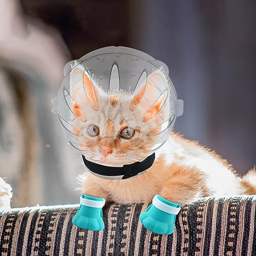 Quixleen Cat Helmet for Grooming Cat Bubble Muzzle Cat Muzzle with 4 Boots Paw Covers 2 Lice Combs 2 Pet Nail Clipper for Cats Grooming Bathing Shaving Nail Trimming